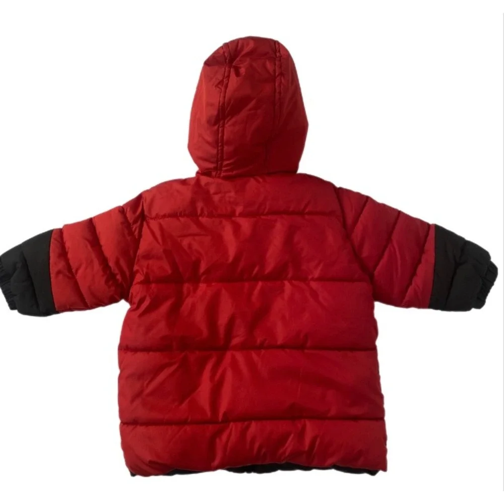 iXtreme‎ Puffer Jacket Kids 12M Red Black Hooded Fleece Lined Winter Coat